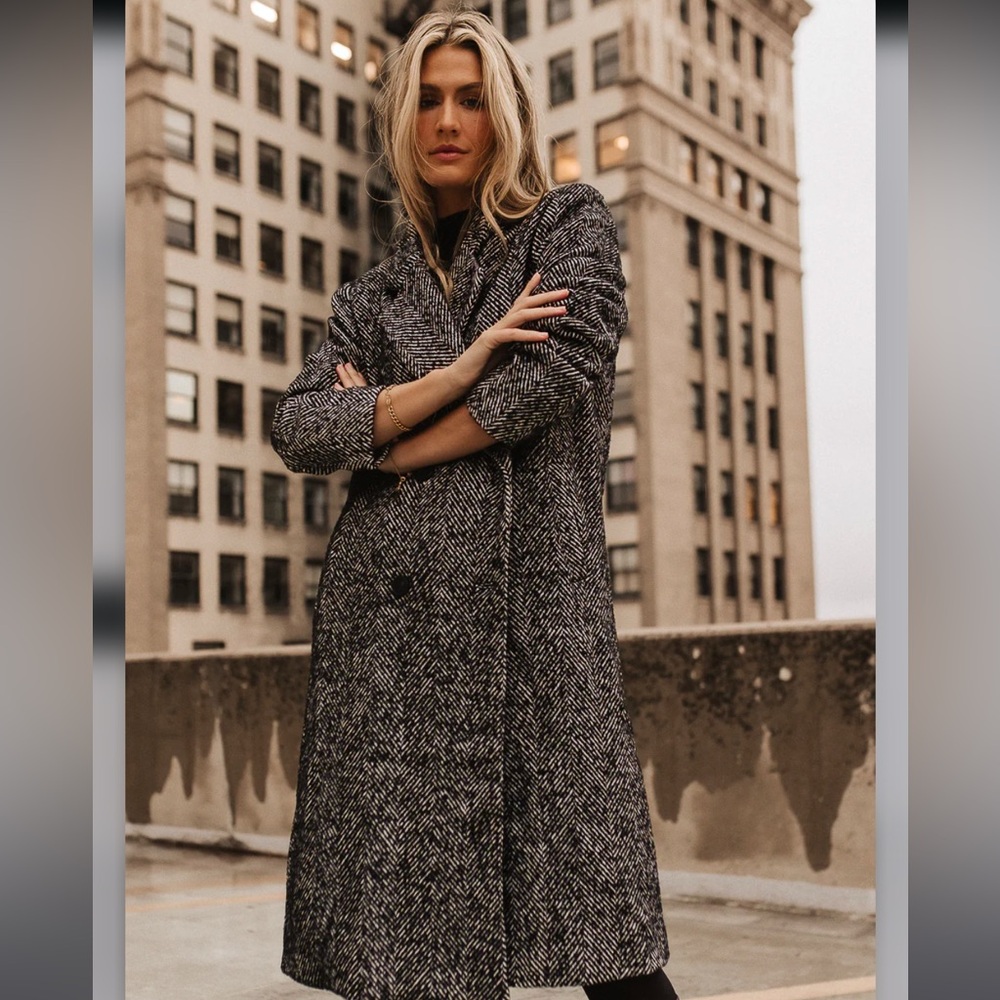 BOHME Black and White Herringbone Coat Size XS/S